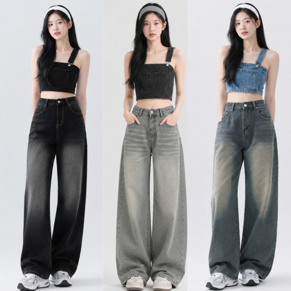 Quần Jeans Dài Wash MIAA Ống Rộng Cạp Cao Tôn Dáng Nam Nữ Unisex, quần bò ống suông hotttrend phong 