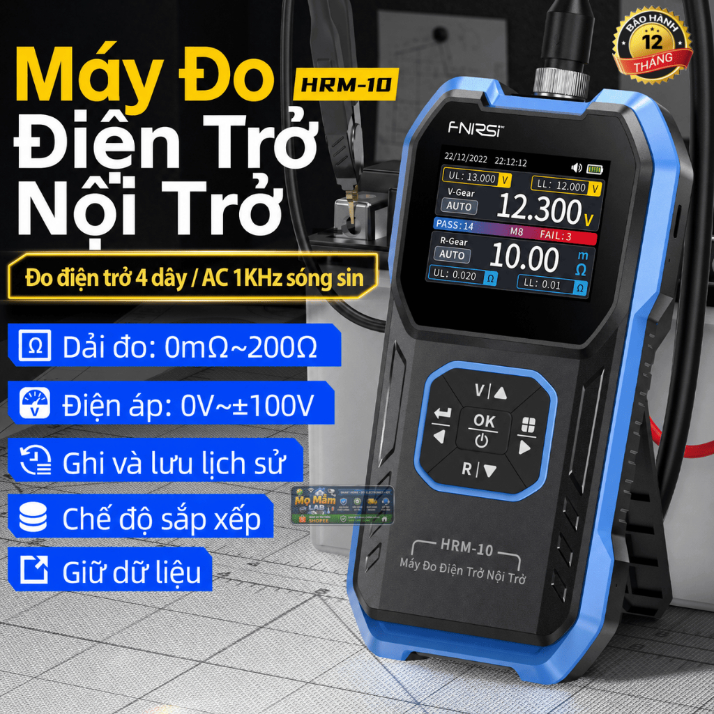 Máy đo nội trở pin FNIRSI HRM-10, test pin lithium, ắc quy, đo điện áp & điện trở chính xác cao