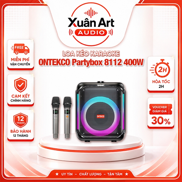 Loa Xách Tay ONTEKCO Partybox 8112 400W bass 20cm Kèm 2 micro - Hàng Chính Hãng