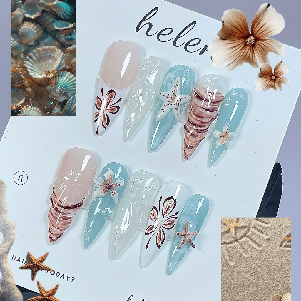 [H111] Nailbox hoa sao biển nâu cát mã 111