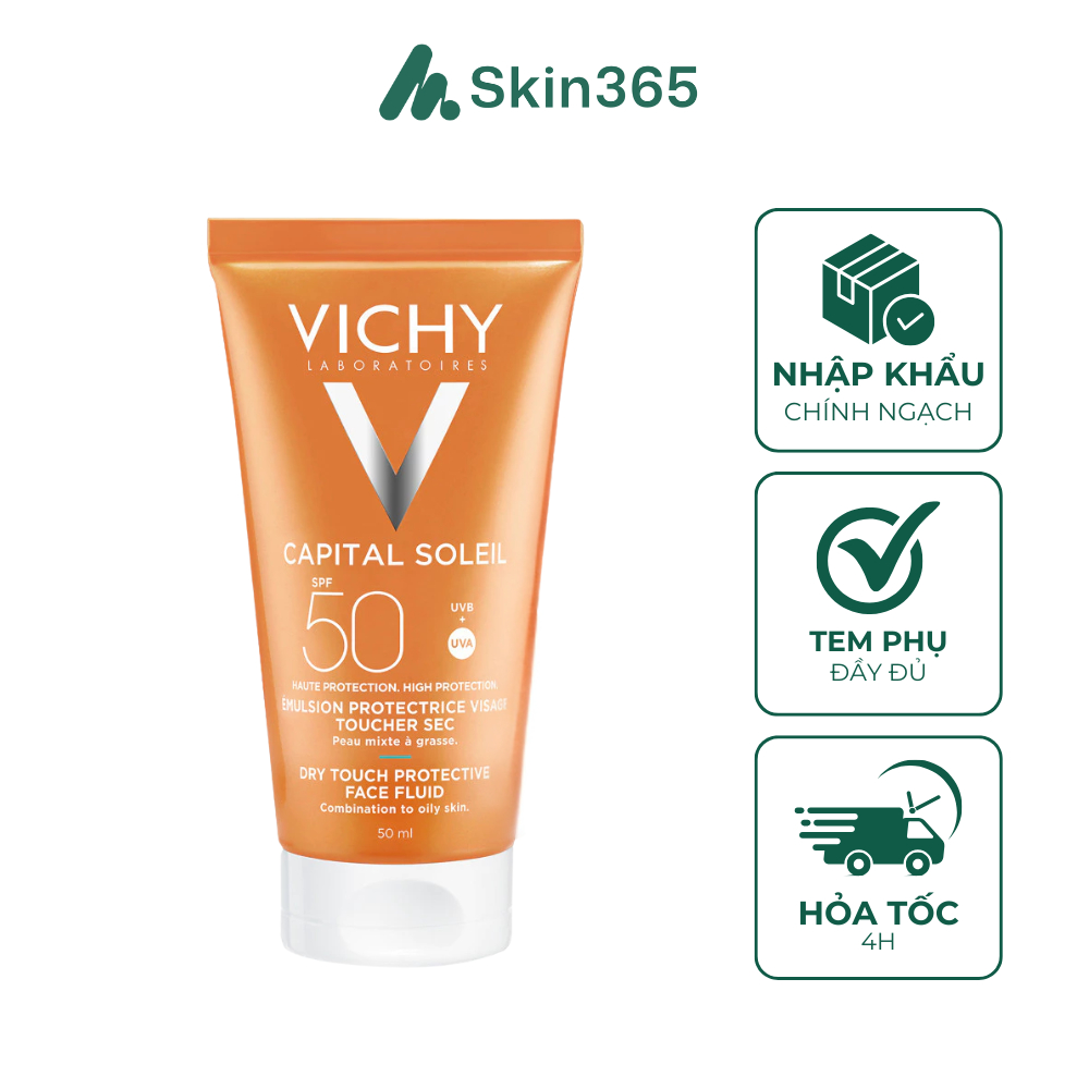 Kem Chống Nắng Vichy Capital Soleil Dry Touch SPF50 Kiềm Dầu Cho Da Dầu Nhạy Cảm 50mL