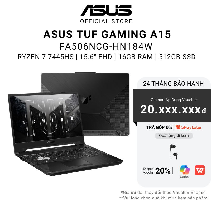 Laptop ASUS TUF Gaming A15 FA506NCG-HN184W Ryzen 7 7445HS | 16GB | 512GB | RTX 3050 4GB | 15.6" FHD