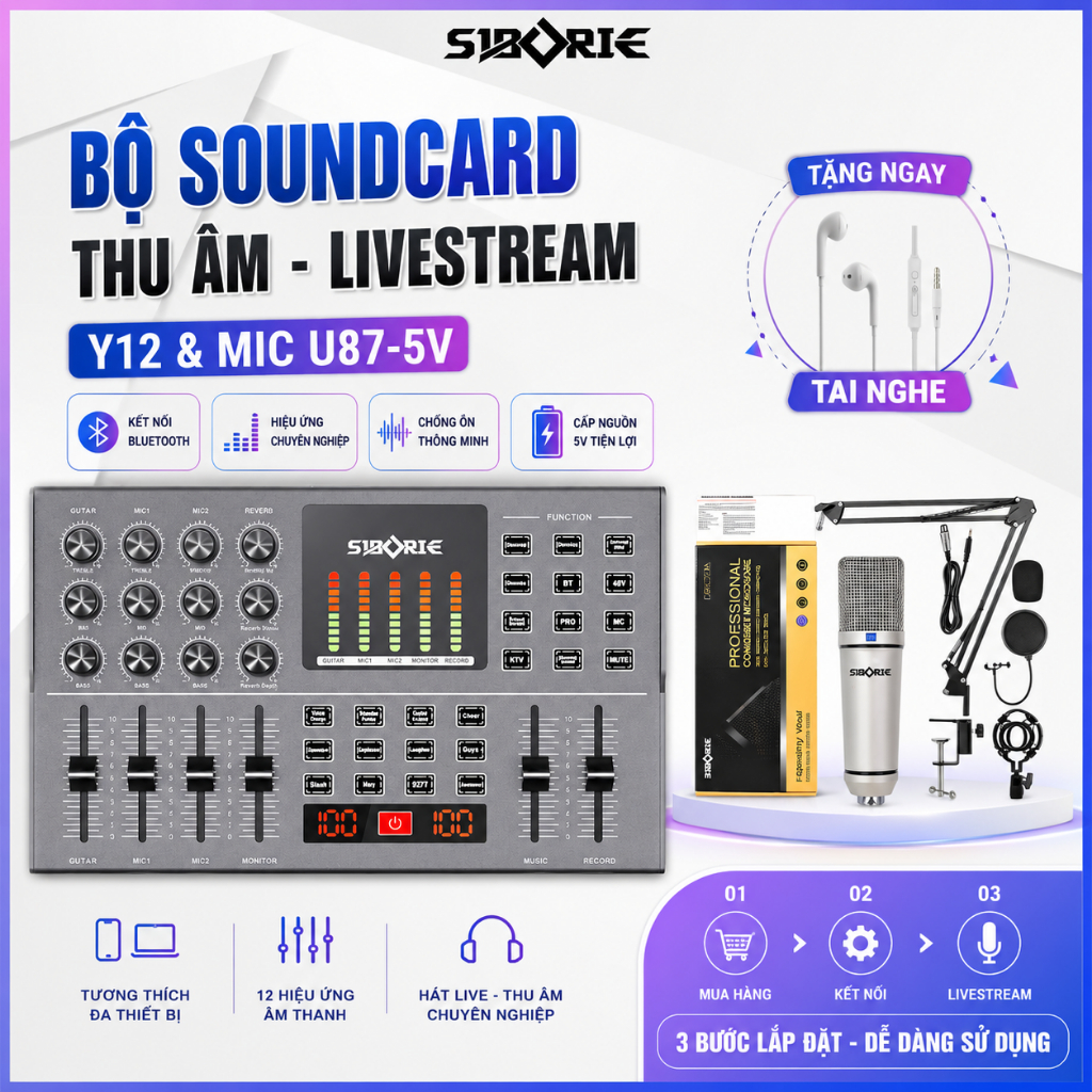 Trọn Bộ Mic Thu Âm SIBORIE Y12 & Micro U875V Giá Rẻ Dễ Sử Dụng -Thiết Bị Tập Làm Idol TikTok Kết Nối