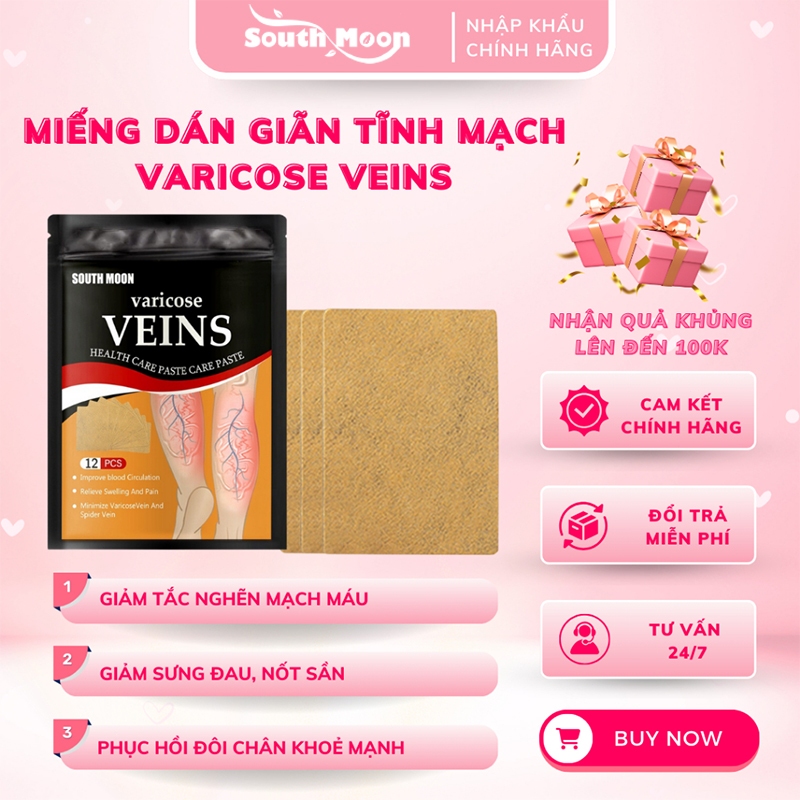 Miếng Dán Giãn Tĩnh Mạch South Moon Túi 12 Miếng, Giảm Căng Tức, Làm Dịu Tĩnh Mạch, Lưu Thông Mạch |