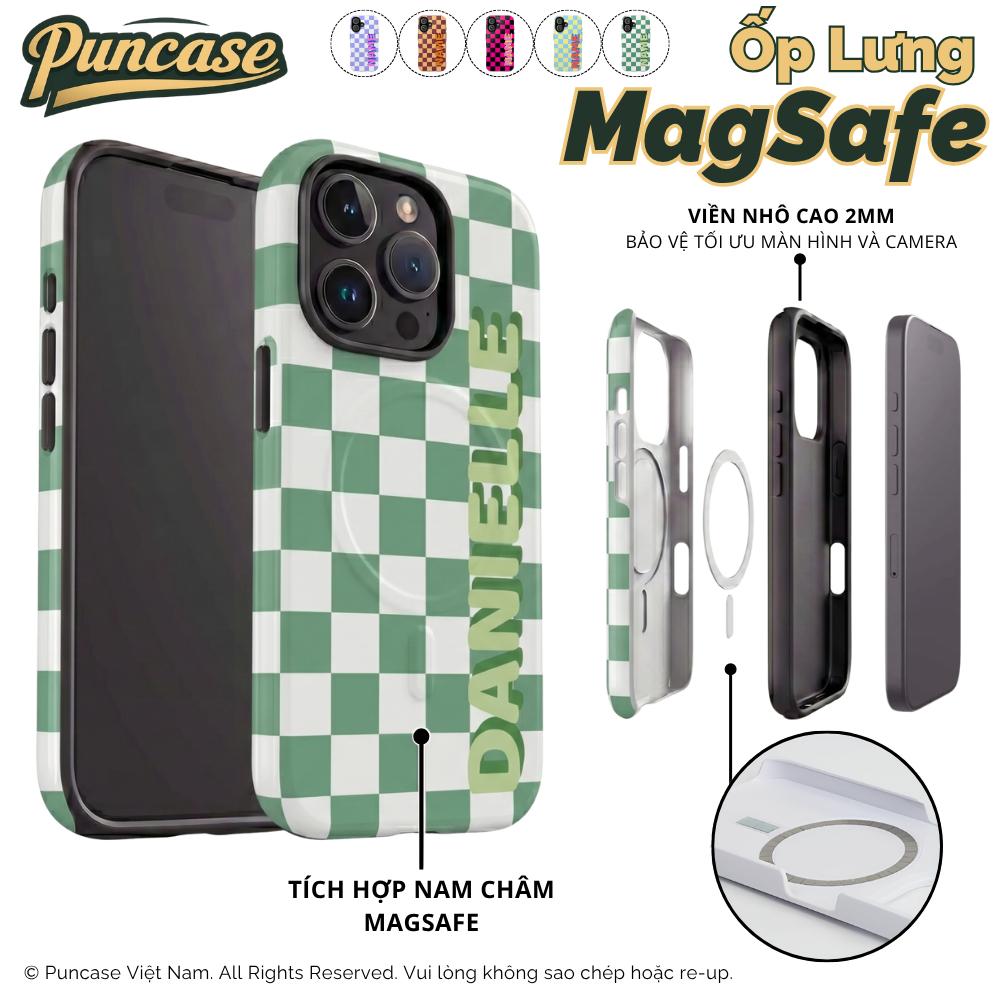 [MAGSAFE] Puncase Ốp Lưng Custom Tên Caro 2 Lớp - Tích Hợp Nam Châm MagSafe