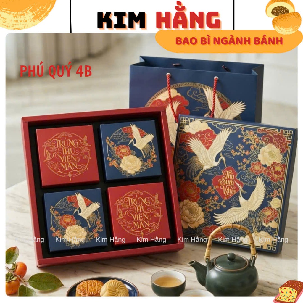 10 Hộp đựng 4 bánh Trung Thu PHÚ QUÝ - Hộp đựng 4 bánh trung thu 150gr - 250gr . Hộp đựng bánh trung