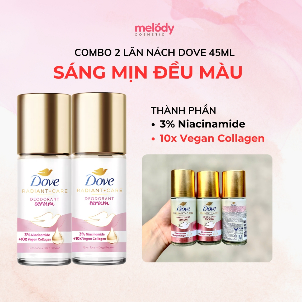 Combo 2 Lăn Nách Dove  45ml Dưỡng Sáng, Mịn Vùng Da Nách, tinh chất serum dành cho nữ với 3% Niacina