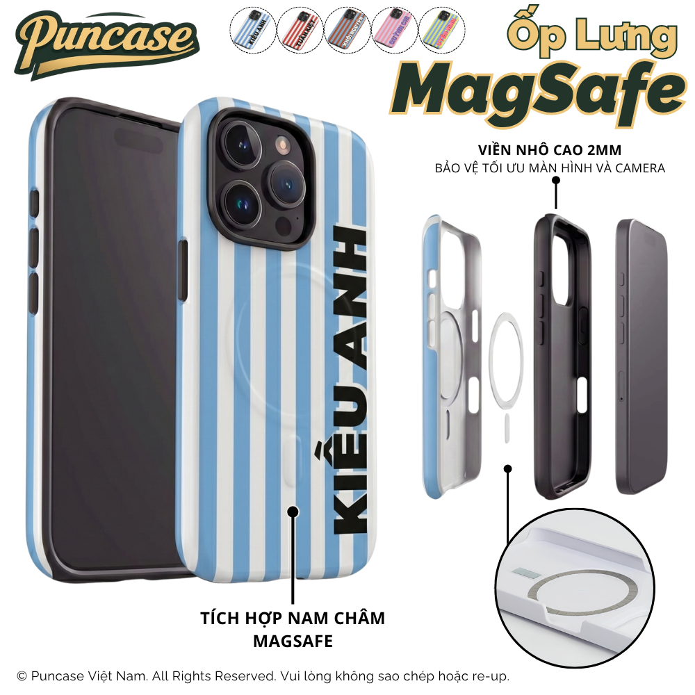 [MAGSAFE] Puncase Ốp Lưng Custom Tên Kẻ Sọc (V2) 2 Lớp - Tích Hợp Nam Châm MagSafe Cho Iphone