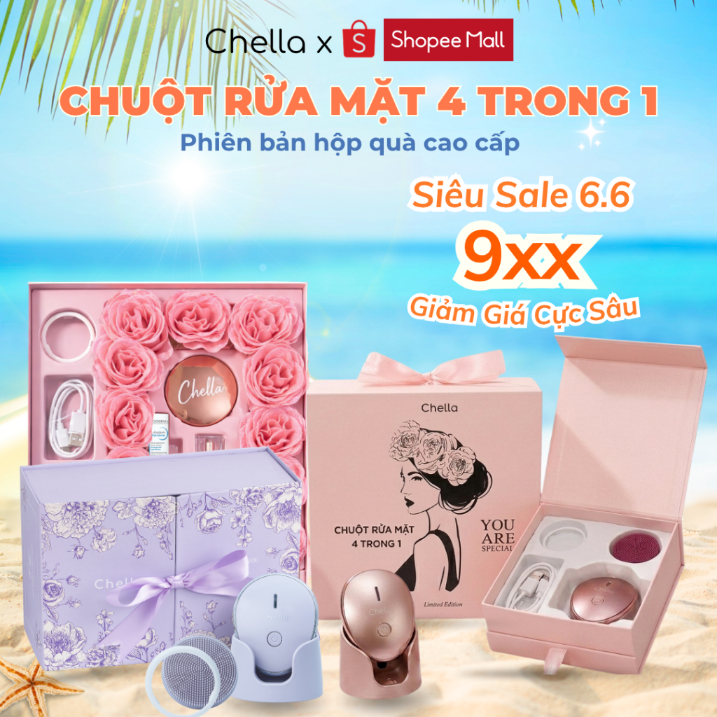 [SET QUÀ TẶNG] Chuột rửa mặt Chella 4 trong 1 kiêm Tẩy Trang, Đẩy Tinh Chất, Massage Nâng Cơ - Bảo h