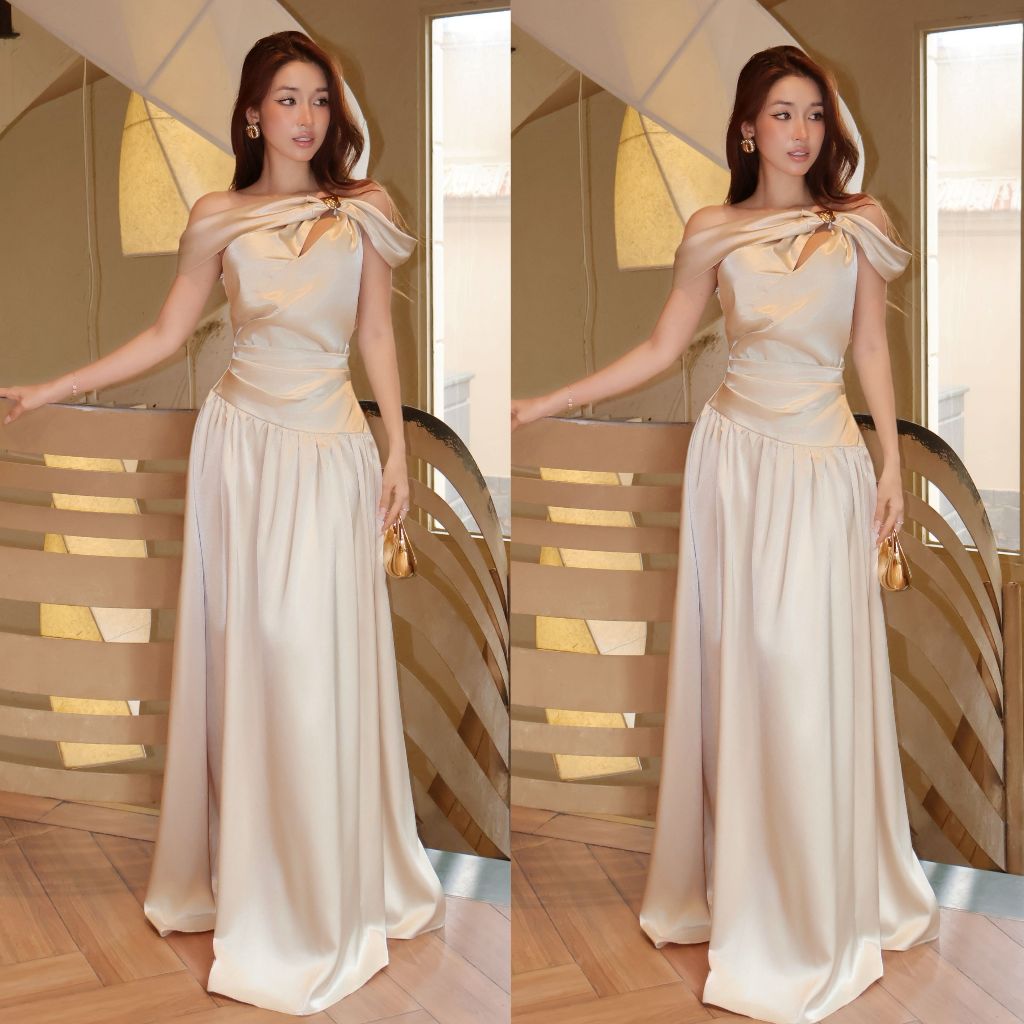 Đầm Lụa Dạ Hội Lệch Vai Dáng Xoè Mềm Mại Tôn Dáng Sang Trọng NV837 Váy Lụa Dang Maxi Cách Điệu Nhúng Eo | BigBuy360 - bigbuy360.vn