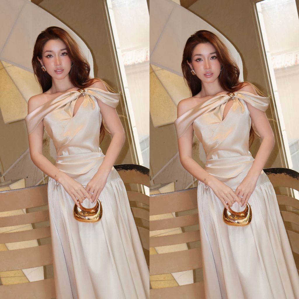 Đầm Lụa Dạ Hội Lệch Vai Dáng Xoè Mềm Mại Tôn Dáng Sang Trọng NV837 Váy Lụa Dang Maxi Cách Điệu Nhúng Eo | BigBuy360 - bigbuy360.vn