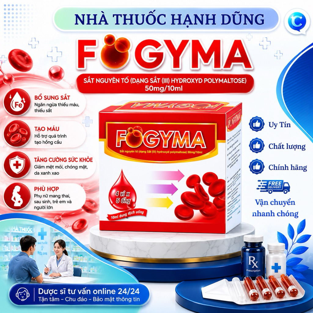 NTHD| FOGYMA - siro bổ sung sắt cho người thiếu máu, phụ nữ có thai và cho con bú | Hộp 20 ống