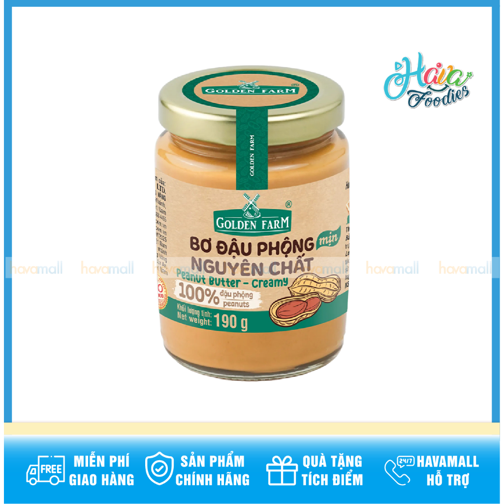 Bơ Đậu Phộng 100% Nguyên Chất Golden Farm 190g – Natural Peanut Butter Golden Farm