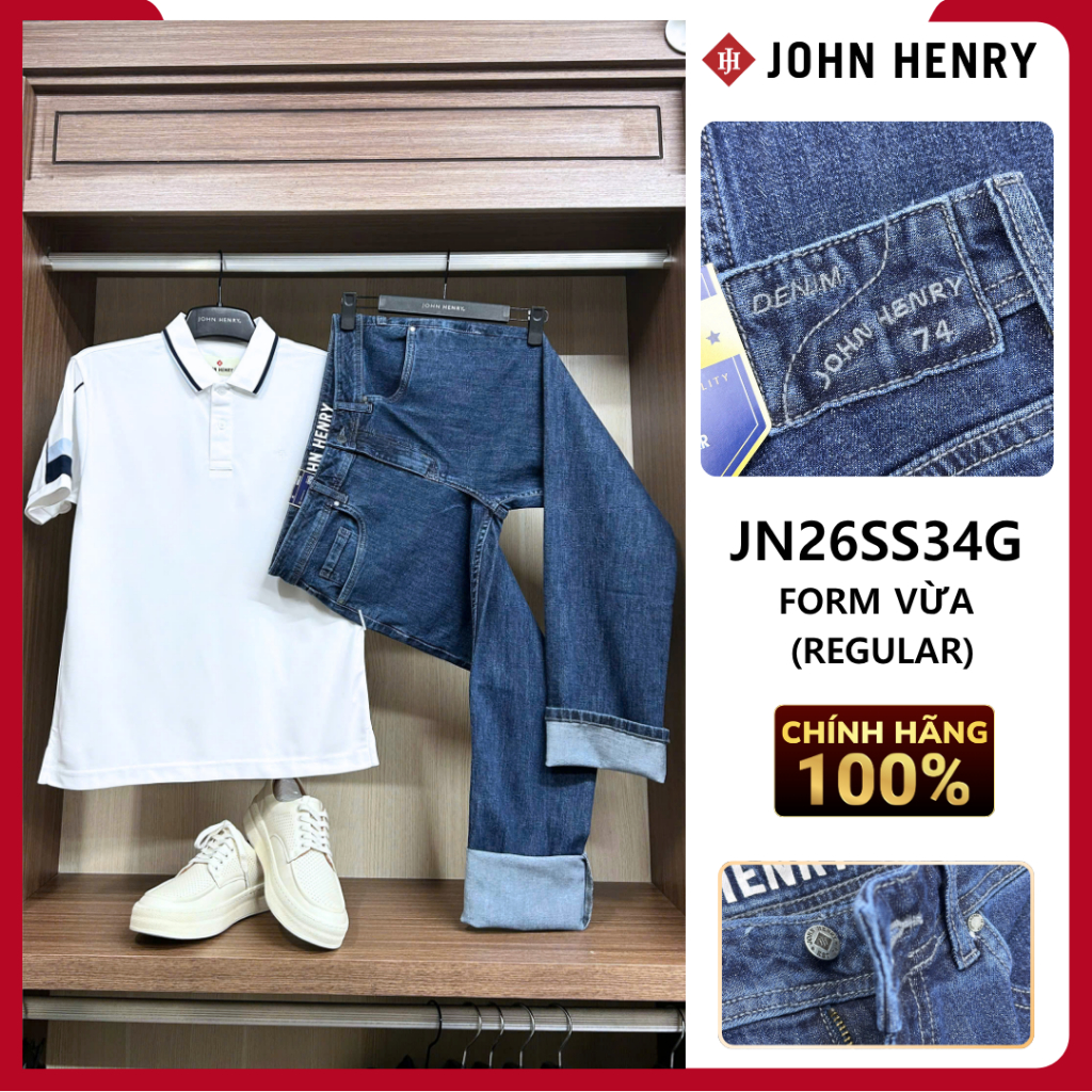 JOHN HENRY - JN26SS34G-RG - Quần Jean Dài Nam Form Vừa 98% Cotton 2% Spandex Thoải Mái Co Giãn Hiện 