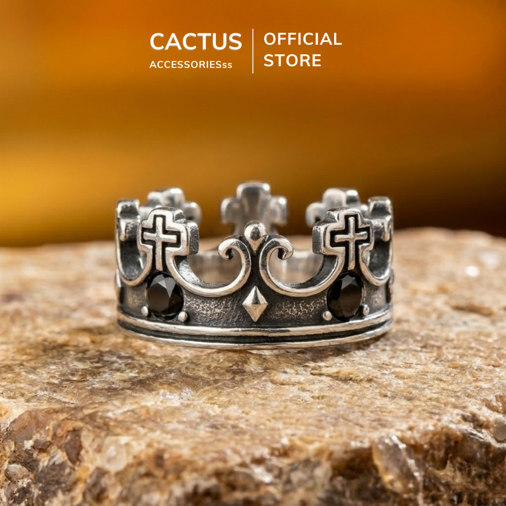 Nhẫn nam vương miện Cactus Acc, thép Titan không gỉ, nhẫn nam đính đá phong cách cá tính thời trang