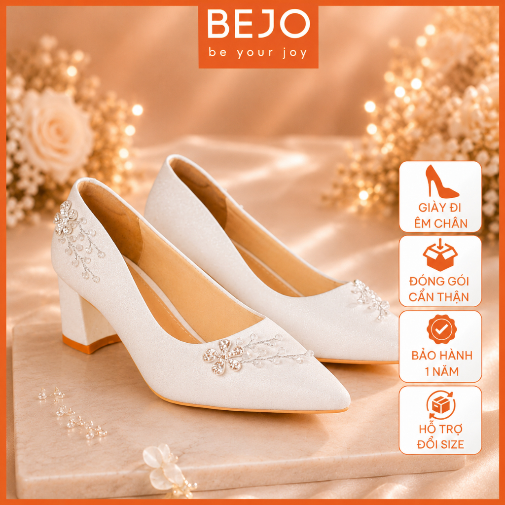 Giày cưới cao cấp Bejo H79.05  Hoa mai,nhánh pha lê