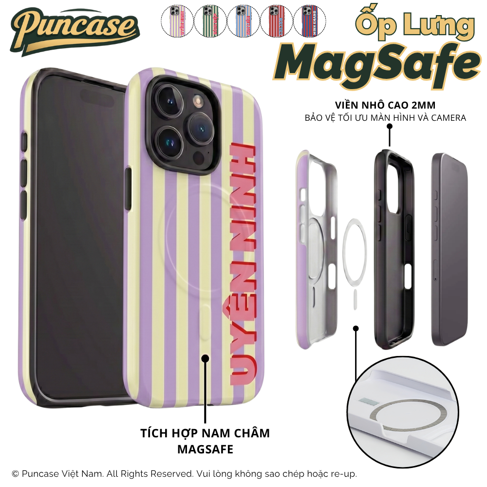 [MAGSAFE] Puncase Ốp Lưng Custom Tên Kẻ Sọc (V4) 2 Lớp - Tích Hợp Nam Châm MagSafe Cho Iphone