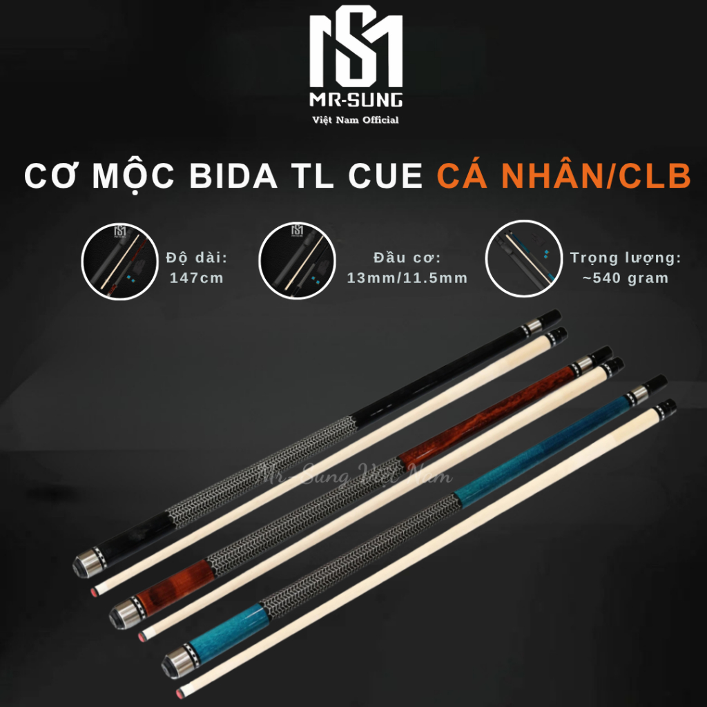 Cơ Bida Lỗ/Lip Cao Cấp TL Cue Ngọn Mốc - Tặng Kèm Bịt Ren - MR SUNG VIỆT NAM
