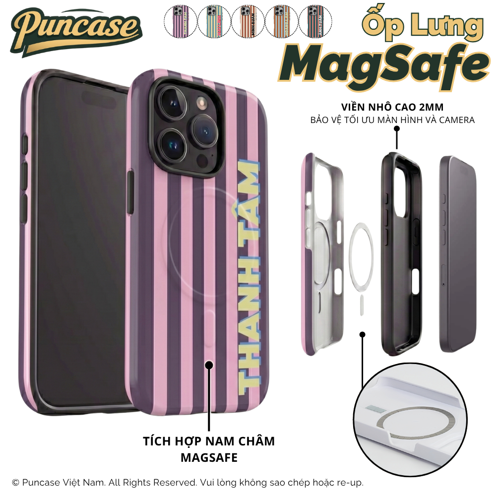 [MAGSAFE] Puncase Ốp Lưng Custom Tên Kẻ Sọc (V5) 2 Lớp - Tích Hợp Nam Châm MagSafe Cho Iphone