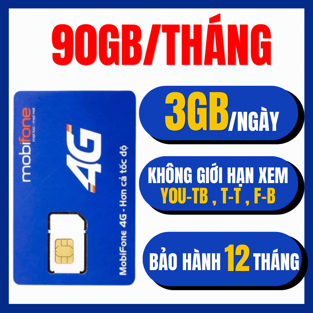SIM DATA TỐC ĐỘ 5G MOBI VÀO MẠNG 12 THÁNG FREE TẶNG 90GB/THÁNG KÈM 1 TỶ DATA TRUY CẬP MXH