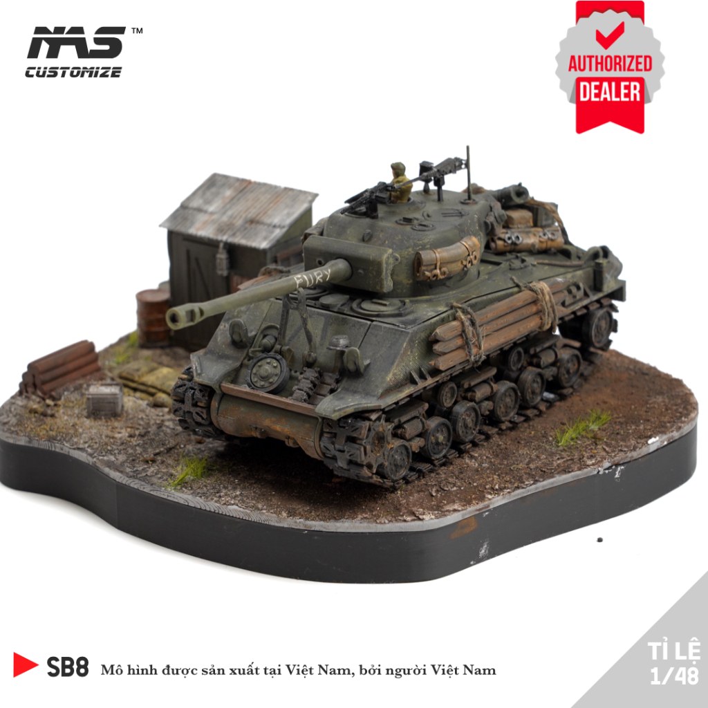 [NAS] Sa Bàn Mô hình quân sự xe tăng Fury 1/48, Tiểu cảnh trang trí xe tank mô hình 1:48