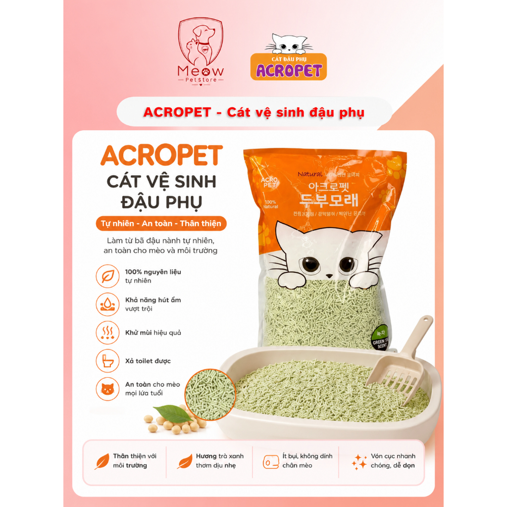 [CHÍNH HÃNG] ACROPET - Cát vệ sinh đậu phụ (2Kg)