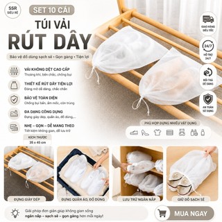 Túi Đựng Giày Dép (SET 10 CÁI) Dây Rút Trắng 25cm*37cm Bảo Quản Khỏi Bụi Bẩn, Côn Trùng