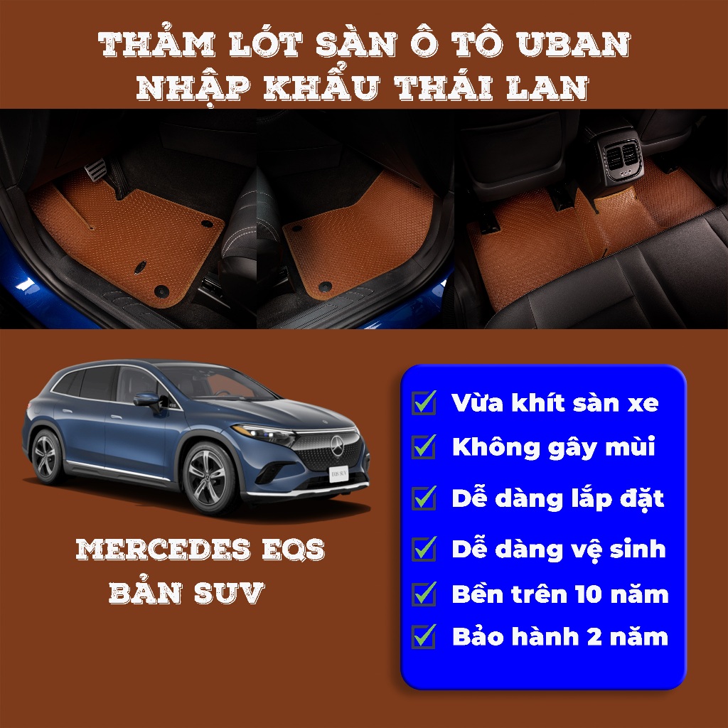 Thảm lót sàn UBAN cho xe Mercedes EQS SUV - Chất liệu nhựa PVC Thái Lan, vừa khít sàn xe, không mùi