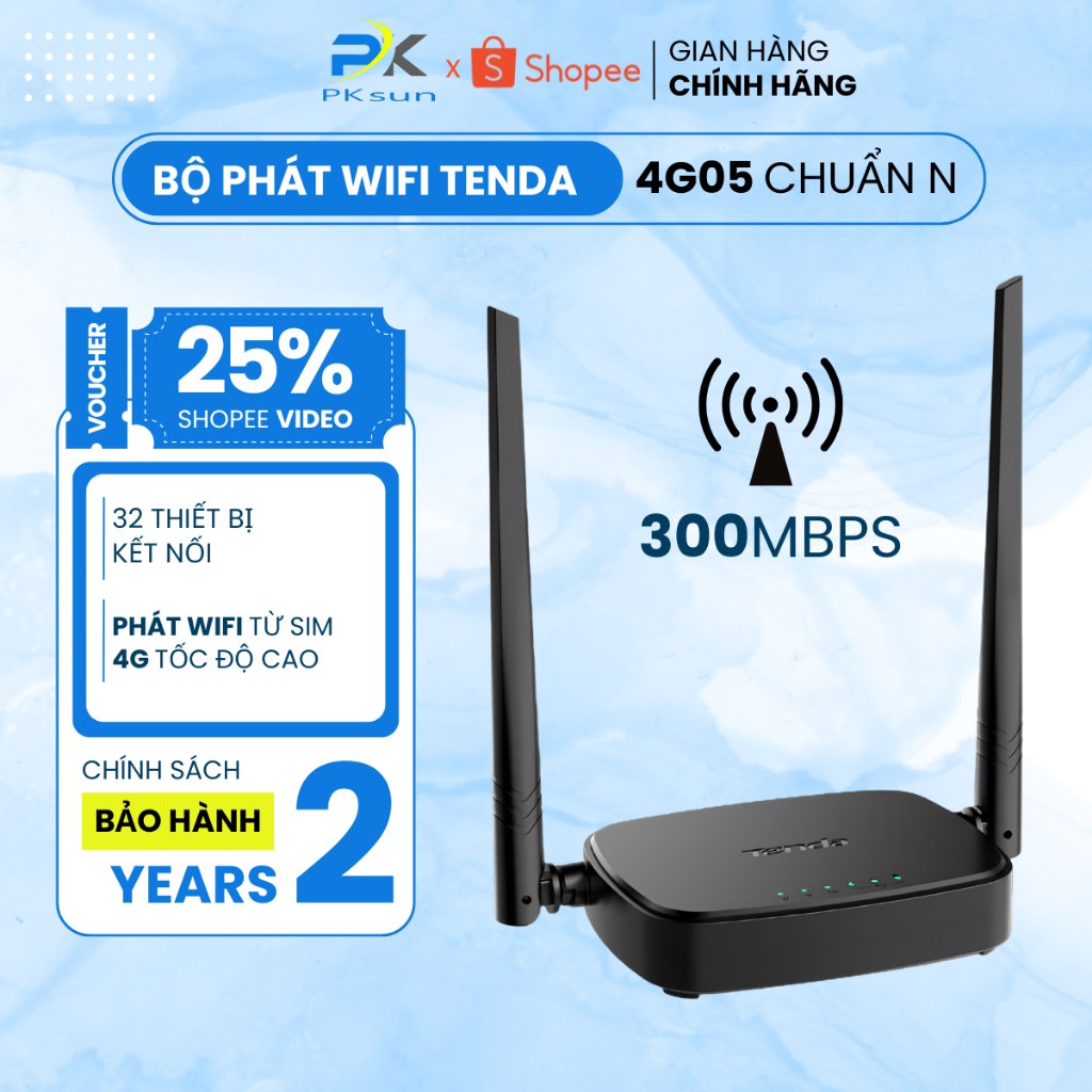 Bộ phát Wifi 4G Tenda 4G05 – Phát Wifi từ SIM 4G, tốc độ cao, 2 cổng LAN tiện dụng