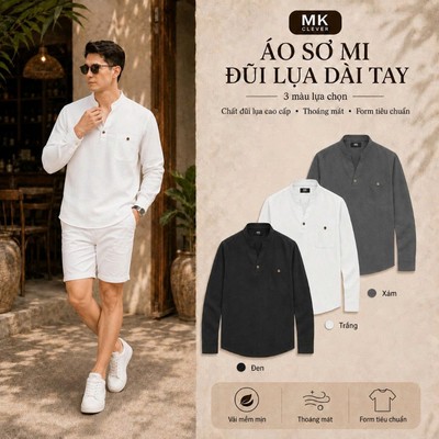 Áo Sơ Mi Nam Đũi Lụa Dài Tay Prime MK CLEVER Chất liệu đũi lụa mềm mịn, thoáng mát, lên dáng đẹp, form tiêu chuẩn