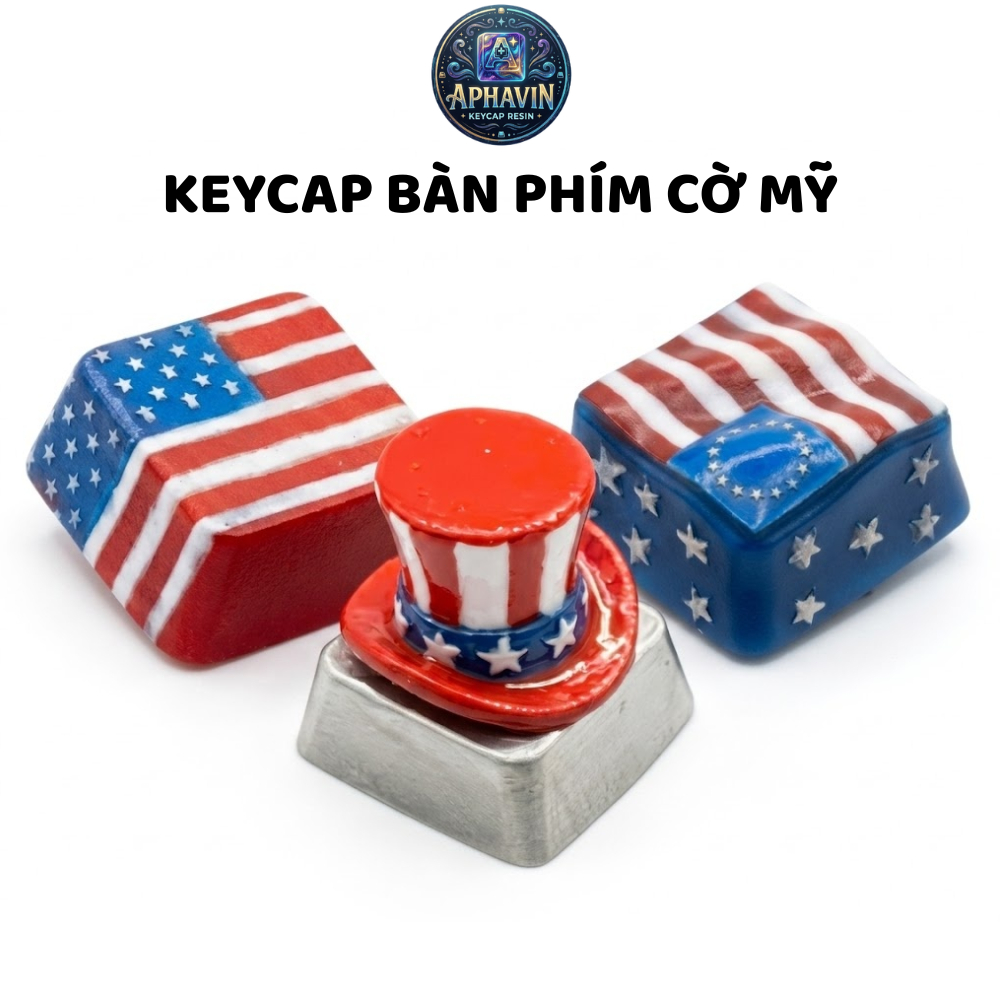 Keycap Lẻ Bàn Phím Cơ Cờ Mỹ / Mũ Chú Sam 3D - Artisan Keycap Resin Thủ Công Cao Cấp, Profile OEM Phí