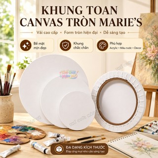 Khung Toan Canvas Tròn Marie’s Vải Cao Cấp – Khung Vẽ Tranh Acrylic, Màu Nước, Bảng Vẽ Decor Handmade