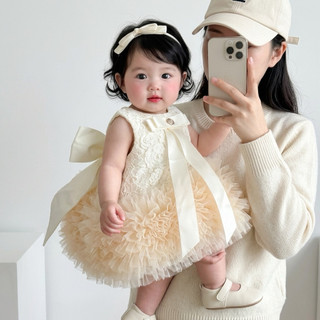 [ĐỘC QUYỀN+TẶNG CÀI VÀ NƠ] Đầm Chữ A Ren Kem Đính Nơ Cho Bé 3-12kg
