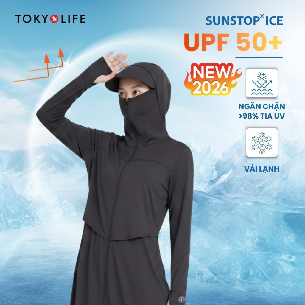 [MẪU MỚI 2026] Áo Chống Nắng Nữ Dáng Dài TOKYOLIFE Sunstop Ice Siêu Mát Lạnh Thoáng Khí Có Mũ Rộng V