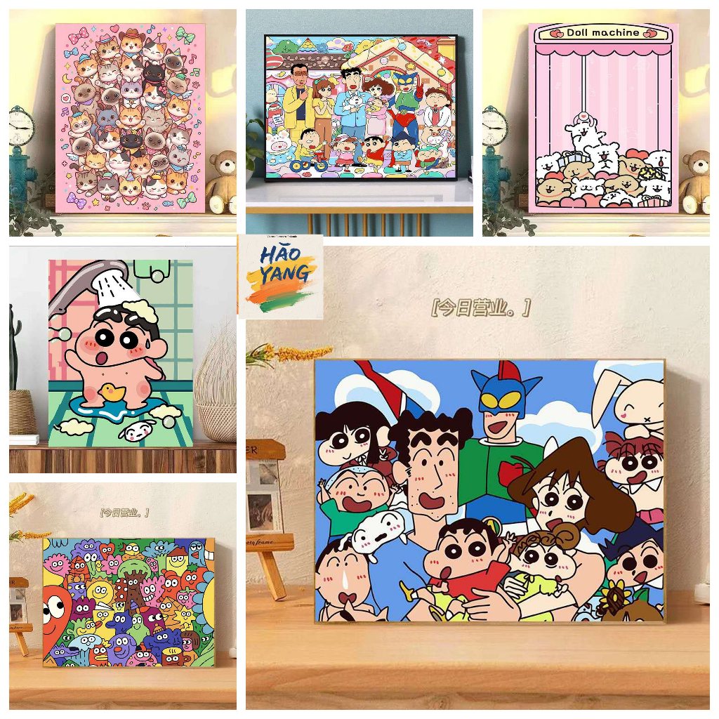 HY-căng khung-32*40/40*50cm/50-60cm--Shin Cậu Bé Bút Chì-tranh tô màu- tranh tô màu theo số-tranh số