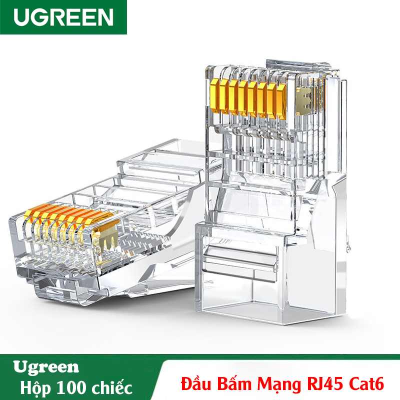 Hạt mạng cat6 UTP Ugreen, 100c/hộp 50960, 60558 , chân sole chuẩn tốc độ gigabit 10/100/1000