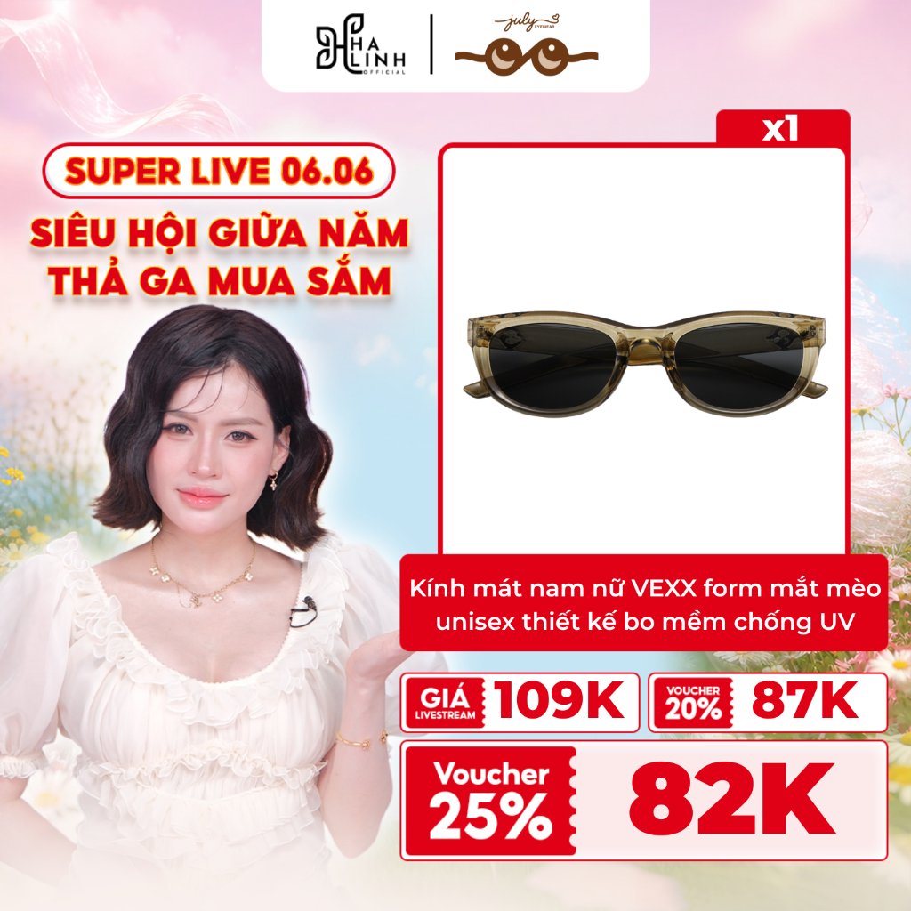 [Võ Hà Linh x Kính Mắt July] Kính mát nam nữ VEXX form mắt mèo unisex thiết kế bo mềm hợp mặt vừa đế