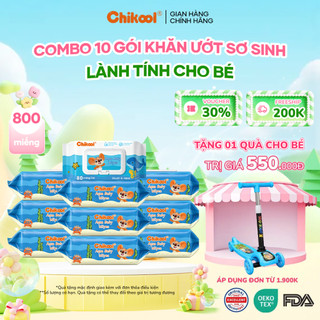 CHIKOOL Combo 10 Khăn Ướt Sơ Sinh Cao Cấp Lành Tính Không Cồn-Parabens-Hương Liệu Baby Wet Wipes