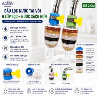 Đầu Lọc Nước (SET 2 CÁI) Gắn Vòi Rửa Chén 6 Tầng Kèm Đai Khóa Cổ Dê Tiện Lợi