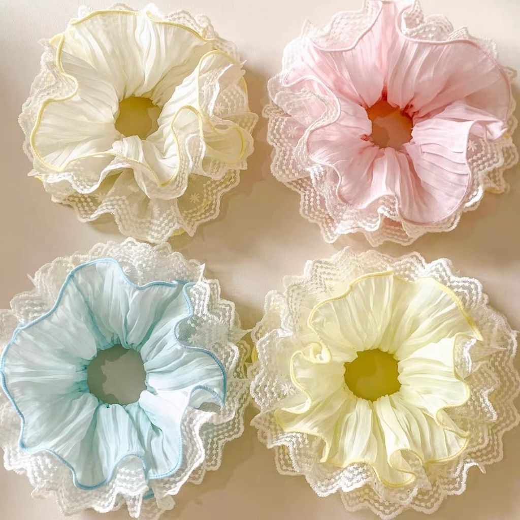 Dậy Buộc Tóc Scrunchies Ren 4 Lớp, Cột Scrunchies Phối Ren Size To