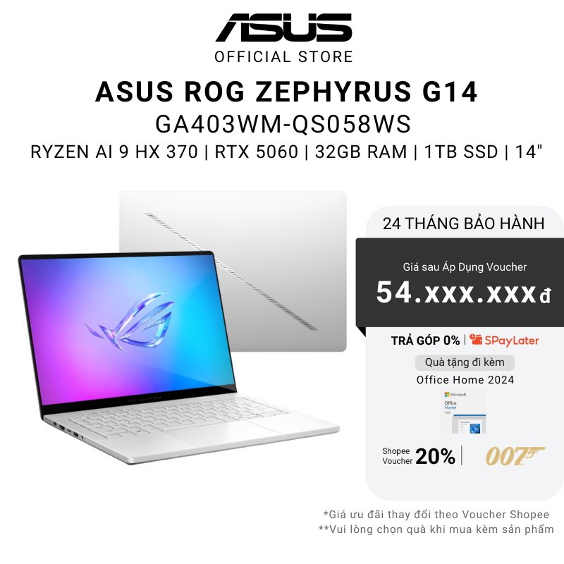Laptop ASUS ROG Zephyrus G14 GA403WM-QS058WS Ryzen AI 9 HX 370 | RTX 5060 | 14" 3K OLED | 32GB | 1TB