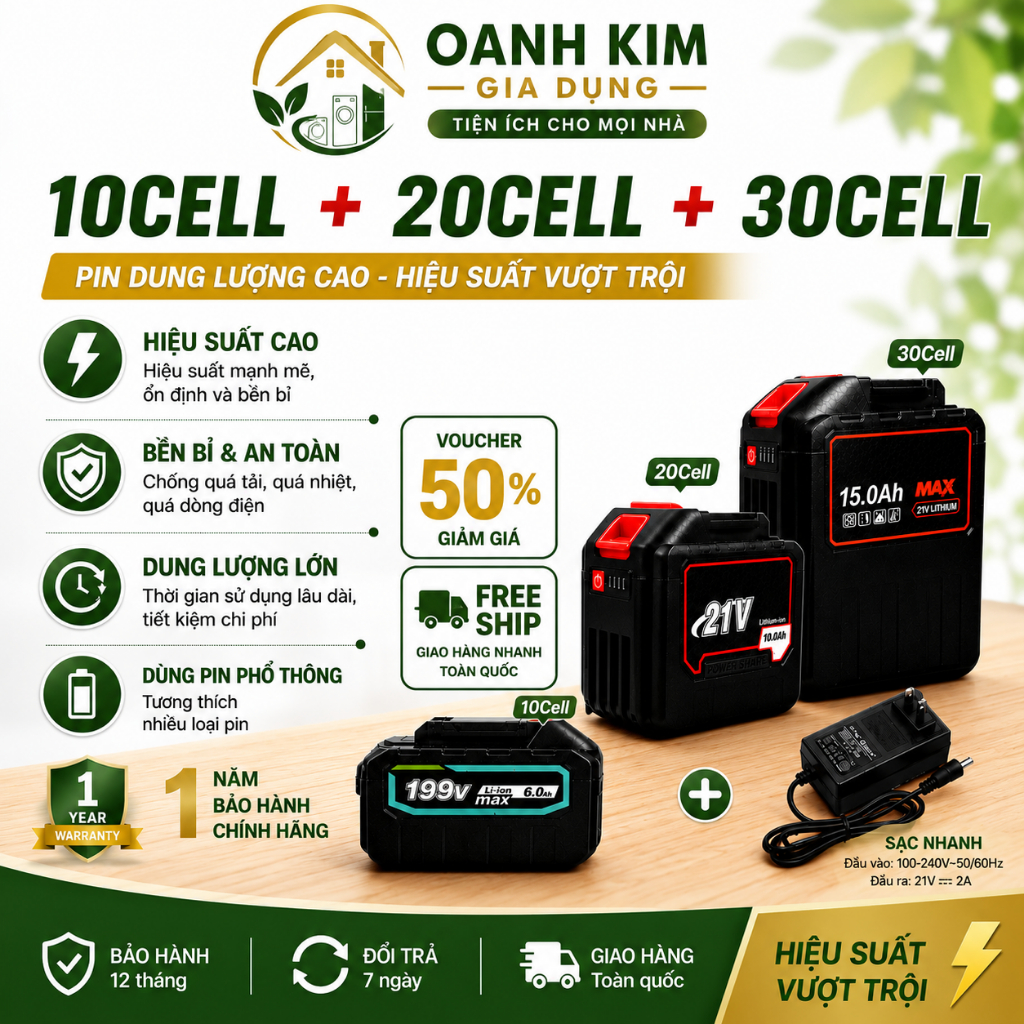 Pin Makita 21V Chân Phổ Thông 4cm 10 Cell 20 Cell 30 Cell - Pin Máy Khoan, Máy Siết Bulong, Máy Mài,