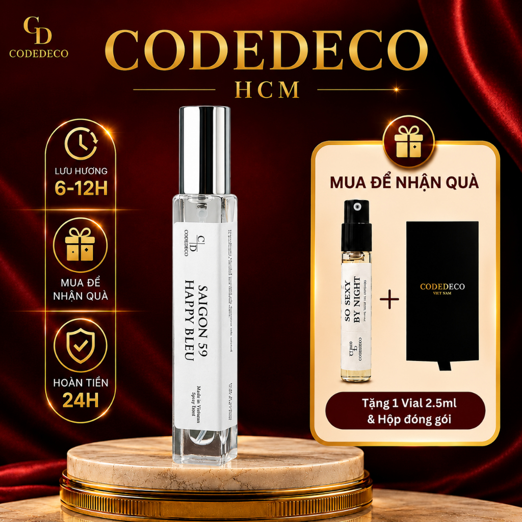 Tinh dầu nước hoa CODEDECO Saigon 59 Happy Bleu Thanh Lịch, Nhẹ Nhàng, Cuốn Hút - 10ml Dạng Xịt