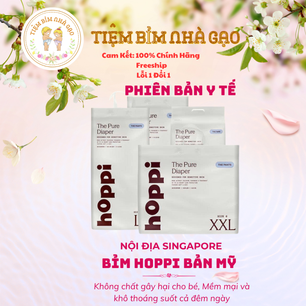 [Hoppi Bản Mỹ -Y Tế] Tã/Bỉm Hoppi The Pure - Công nghệ siêu thấm hút ( Đủ các size cho bé)