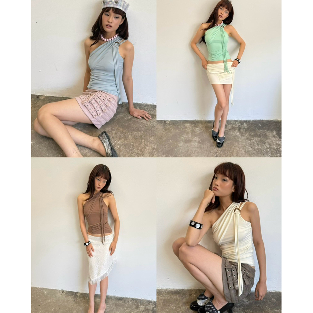 Áo thun vai chéo nhún thân bất quy tắc INTO.EIGHT thiết kế (Knot Top) | BigBuy360 - bigbuy360.vn