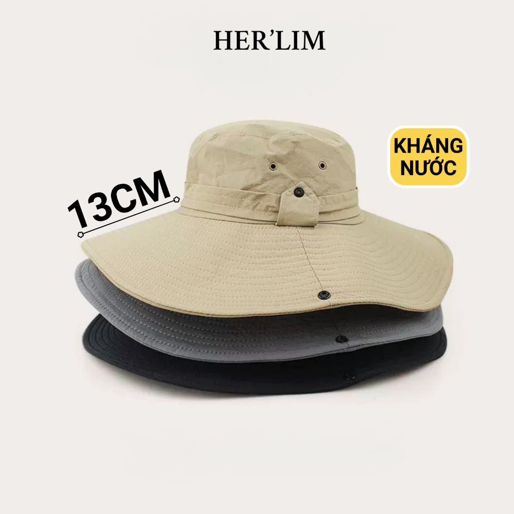 Mũ Bucket Vành Rộng HERLIM Chống Thấm Nước Nhanh Khô, Nón Tai Bèo Gấp Gọn, Phong Cách Cao Bồi