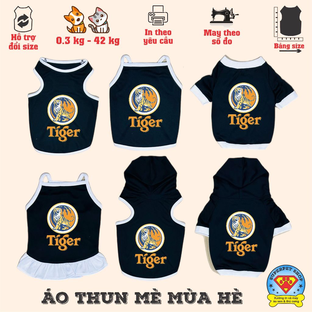 Áo mùa hè chó mèo - LOGO B I A TIGER - ĐEN - Superpet Shop