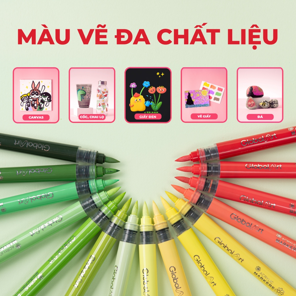 Bút Màu Acrylic Marker GLOBAL ART 48 Màu Cao Cấp - Dải Màu Đẹp Màu Săc Tươi Sáng, Blend Màu Mượt, Ch