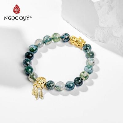 Vòng tay đá Băng ngọc thủy tảo tự nhiên phối charm - Mẫu VC1030 - Ngọc Quý