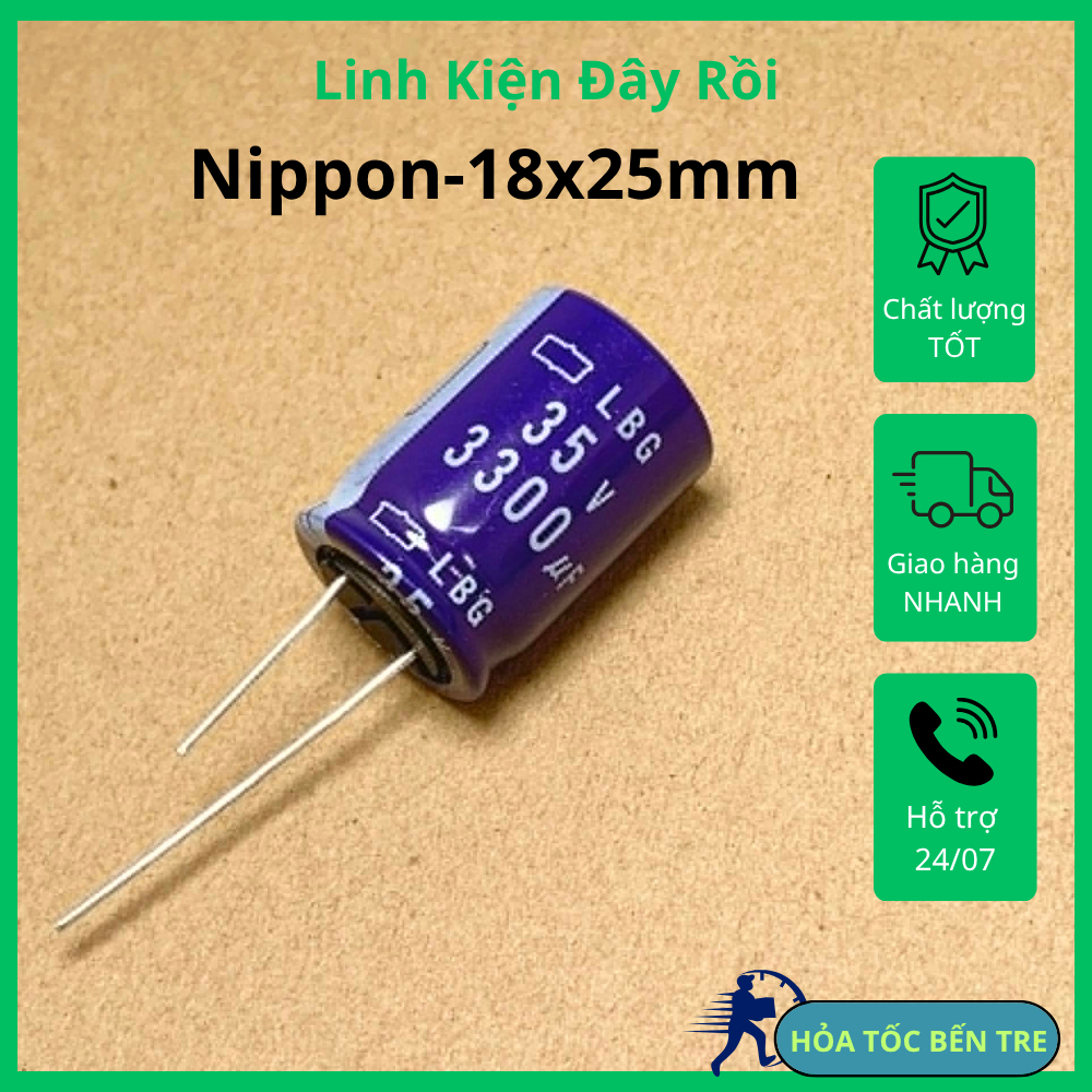 Tụ điện hóa 35V3300uF 35V 3300uF LBG hãng NCC kích thước 18x25mm